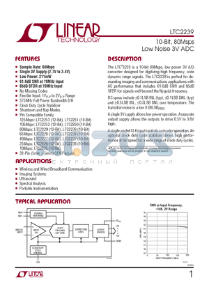 LTC2239 datasheet - 10-Bit, 80Msps Low Noise 3V ADC