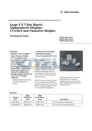 HDSP-M101-00000 datasheet - Large 5 X 7 Dot Matrix Alphanumeric Displays 17.3/26.5 mm Character Heights