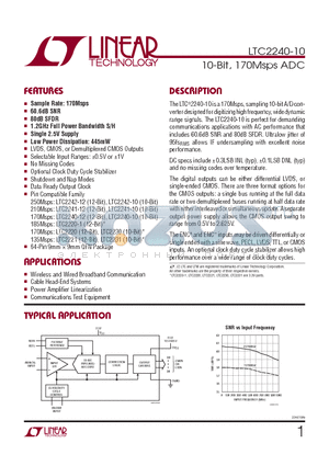 LTC2240-10 datasheet - 10-Bit, 170Msps ADC