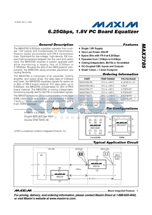 MAX3785UTT datasheet - 6.25Gbps, 1.8V PC Board Equalizer