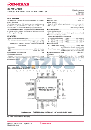 M38K00M1-XXXHP datasheet - SINGLE-CHIP 8-BIT CMOS MICROCOMPUTER