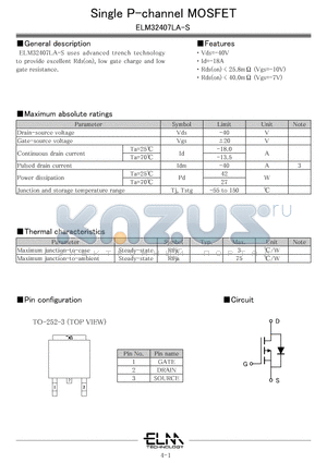 ELM32407LA-S datasheet - Single P-channel MOSFET