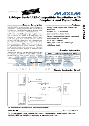 MAX3786 datasheet - 1.5Gbps Serial ATA-Compatible Mux/Buffer with Loopback and Equalization