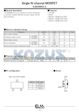 ELM33400CA-S datasheet - Single N-channel MOSFET