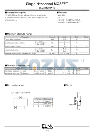 ELM33404CA-S datasheet - Single N-channel MOSFET