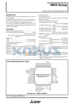 M38K01F1-16HP datasheet - SINGLE-CHIP 8-BIT CMOS MICROCOMPUTER