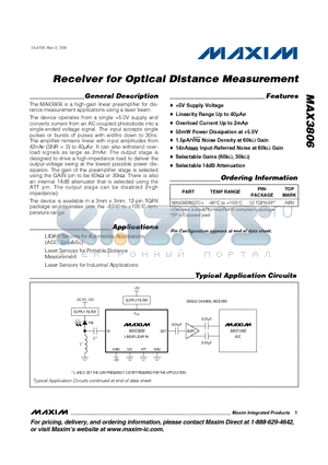 MAX3806GTC+ datasheet - Receiver for Optical Distance Measurement