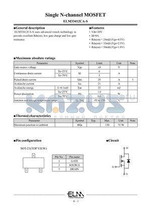 ELM33412CA-S datasheet - Single N-channel MOSFET