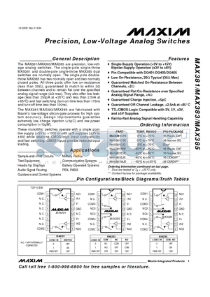 MAX381CPE datasheet - Precision, Low-Voltage Analog Switches