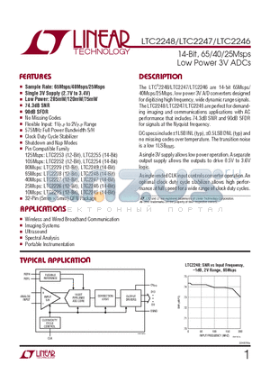 LTC2246 datasheet - 14-Bit, 65/40/25Msps Low Power 3V ADCs