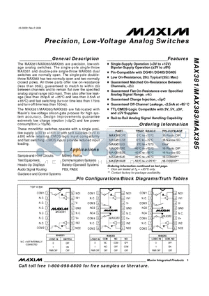 MAX383 datasheet - Precision, Low-Voltage Analog Switches