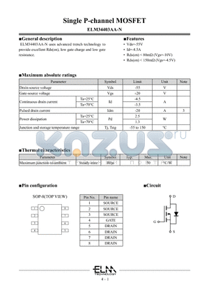 ELM34403AA-N datasheet - Single P-channel MOSFET