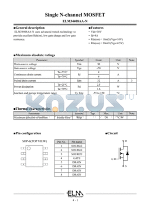 ELM34408AA-N datasheet - Single N-channel MOSFET