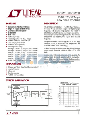 LTC2250 datasheet - 10-Bit, 125/105Msps Low Noise 3V ADCs