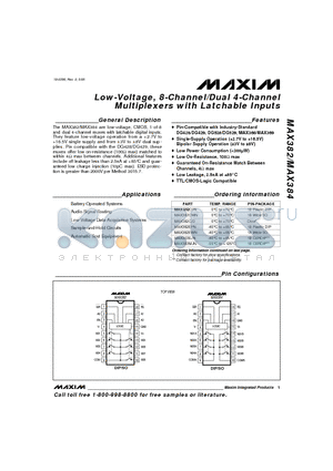 MAX384CPN datasheet - Low-Voltage, 8-Channel/Dual 4-Channel Multiplexers with Latchable Inputs