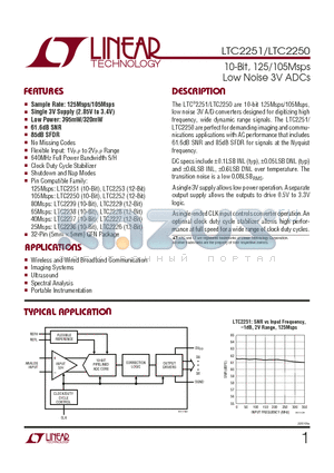 LTC2251 datasheet - 10-Bit, 125/105Msps Low Noise 3V ADCs