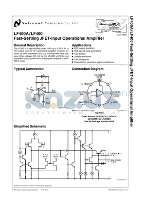 LF400A datasheet - Fast-Settling JFET-Input Operational Amplifier