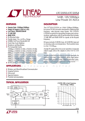 LTC2254 datasheet - 14-Bit, 125/105Msps Low Power 3V ADCs