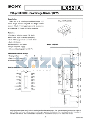 ILX521A datasheet - 256-pixel CCD Linear Image Sensor (B/W)