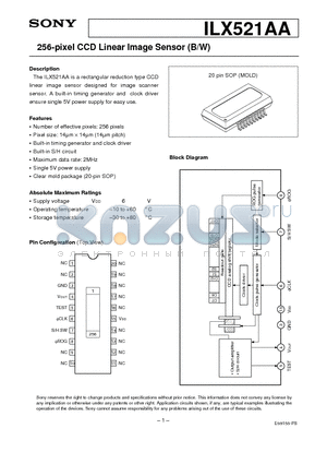 ILX521AA datasheet - 256-pixel CCD Linear Image Sensor (B/W)