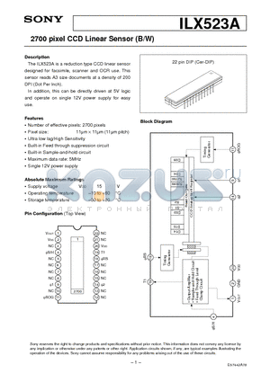 ILX523A datasheet - 2700 pixel CCD Linear Sensor (B/W)