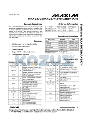 MAX3872 datasheet - MAX3872/MAX3874 Evaluation Kits