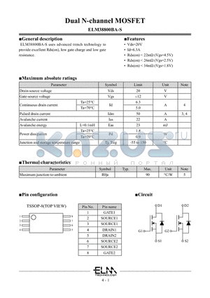 ELM38800BA-S datasheet - Dual N-channel MOSFET