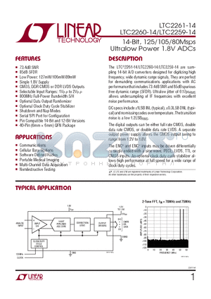 LTC2259-14 datasheet - 14-Bit, 125/105/80Msps Ultralow Power 1.8V ADCs