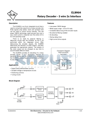 ELM404P datasheet - Rotary Decoder - 3 wire 2x Interface