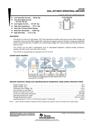 LF412CDRE4 datasheet - DUAL JFET-INPUT OPERATIONAL AMPLIFIER