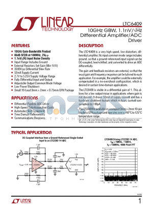 LTC2262-14 datasheet - 10GHz GBW, 1.1nV/Hz Differential Amplifier/ADC Driver