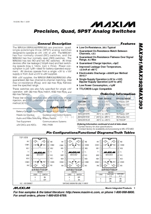 MAX391CUE datasheet - Precision, Quad, SPST Analog Switches