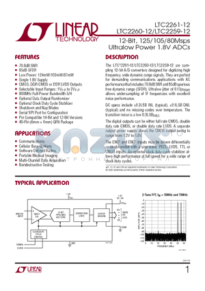 LTC2260IUJ-12-PBF datasheet - 12-Bit, 125/105/80Msps Ultralow Power 1.8V ADCs