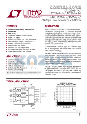 LTC2266CUJ-14TRPBF datasheet - 14-Bit, 125Msps/105Msps/80Msps Low Power Dual ADCs