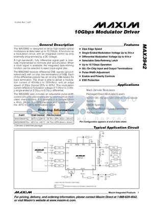 MAX3942ETG datasheet - 10Gbps Modulator Driver