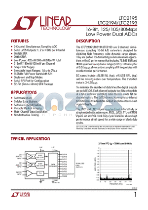 LTC2267-14 datasheet - 16-Bit, 125/105/80Msps Low Power Dual ADCs Serial SPI Port for Configuration