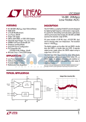 LTC2269 datasheet - 16-Bit, 20Msps Low Noise ADC