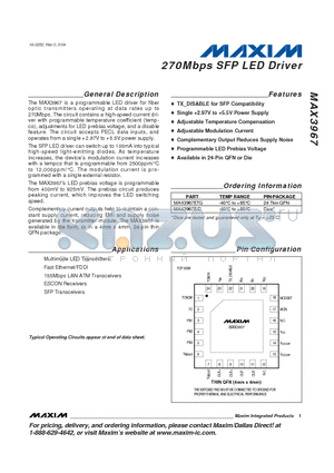 MAX3967D datasheet - 270Mbps SFP LED Driver