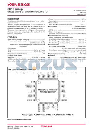 M38K02M7-XXXFP datasheet - SINGLE-CHIP 8-BIT CMOS MICROCOMPUTER