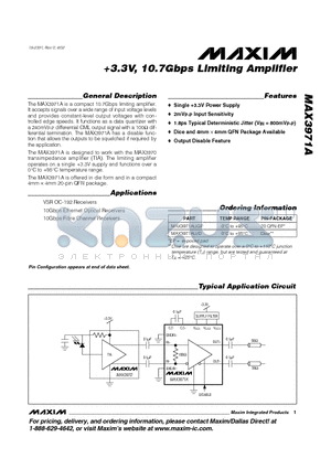 MAX3971AUD datasheet - 3.3V, 10.7Gbps Limiting Amplifier