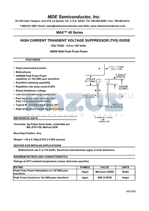 MAX40-11.0C datasheet - HIGH CURRENT TRANSIENT VOLTAGE SUPPRESSOR (TVS) DIODE