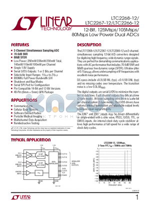 LTC2268CUJ-12TRPBF datasheet - 12-Bit, 125Msps/105Msps/ 80Msps Low Power Dual ADCs