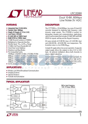 LTC2289CUP datasheet - Dual 10-Bit, 80Msps Low Noise 3V ADC