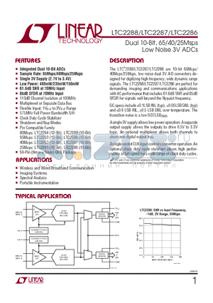 LTC2286IUP datasheet - Dual 10-Bit, 65/40/25Msps Low Noise 3V ADCs