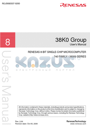 M38K03FBFP datasheet - RENESAS 8-BIT SINGLE-CHIP MICROCOMPUTER 740 FAMILY / 38000 SERIES