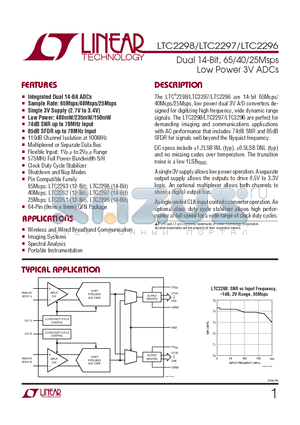 LTC2297CUP datasheet - Dual 14-Bit, 65/40/25Msps Low Power 3V ADCs