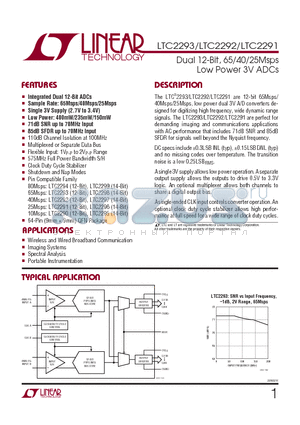 LTC2293IUP datasheet - Dual 12-Bit, 65/40/25Msps Low Power 3V ADCs