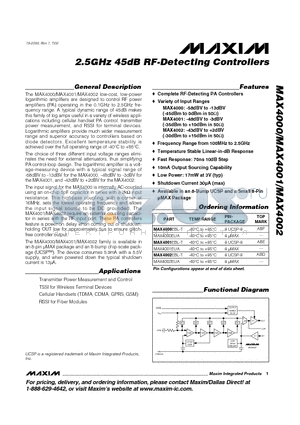 MAX4000EBL-T datasheet - 2.5GHz 45dB RF-Detecting Controllers