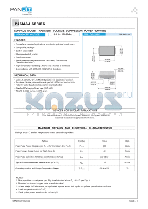 P4SMAJ22A datasheet - SURFACE MOUNT TRANSIENT VOLTAGE SUPPRESSOR POWER