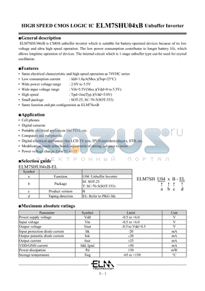 ELM7SHU04MBEL datasheet - HIGH SPEED CMOS LOGIC IC ELM7SHU04xB Unbuffer Inverter